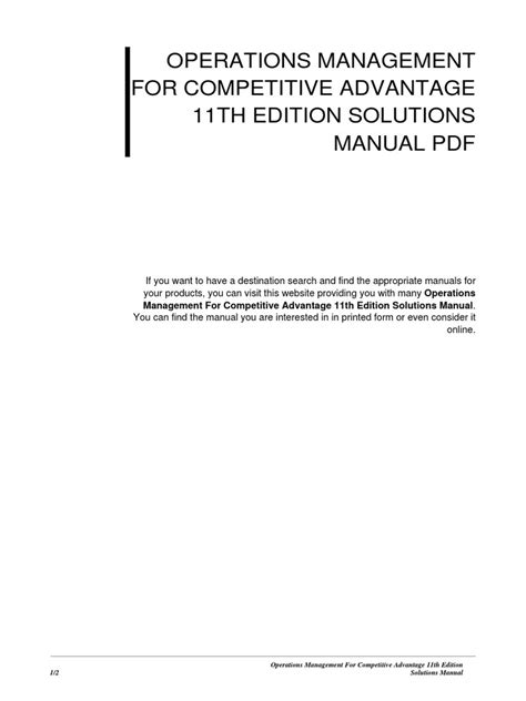 Read Online Operations Management For Competitive Advantage Solutions Manual 