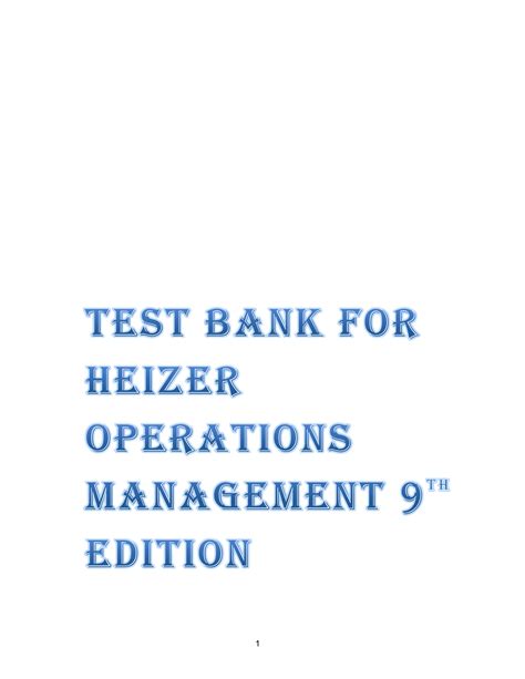 Read Online Operations Management Heizer 9Th Edition Test Bank 