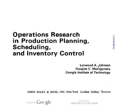 Read Online Operations Research In Production Planning Scheduling And Inventory Control 