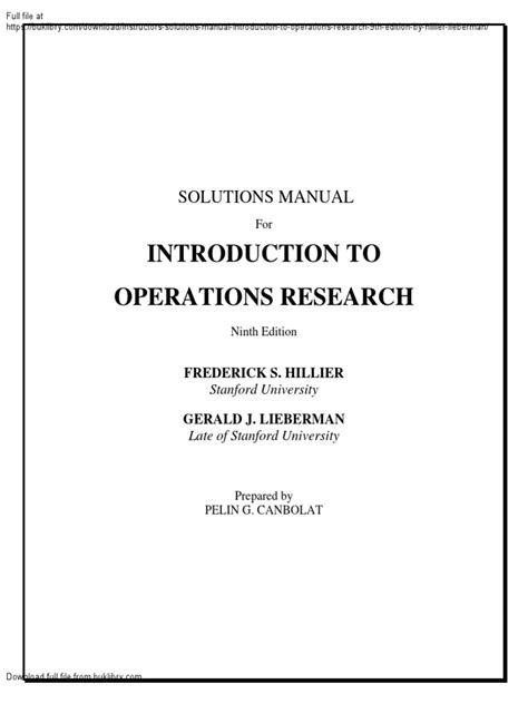 Read Online Operations Research Solutions Manual 