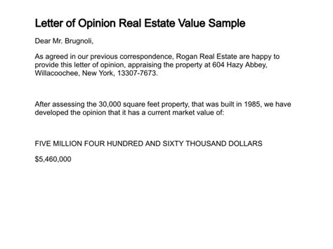 Opinion Of Value Letter Sample