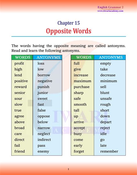 Opposite Words For Class 2