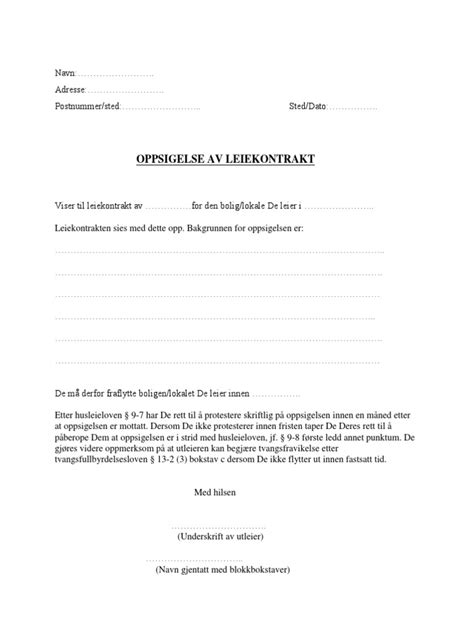 oppsigelse av leieavtale