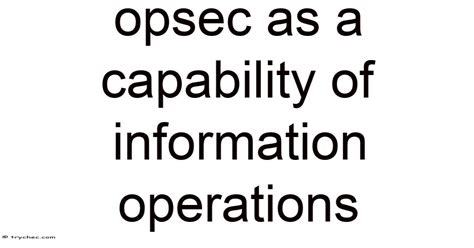 Opsec As A Capability Of Information Operations
