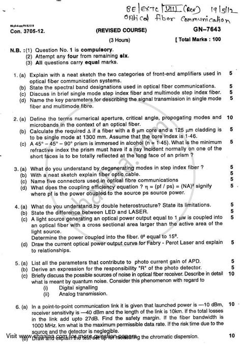 Full Download Optical Fiber Communication Question Papers 