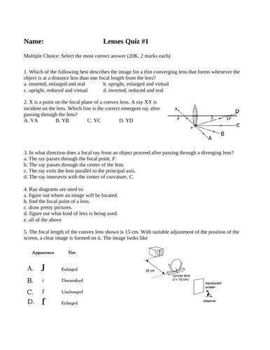 Optics Questions And Answers game Trivia Convex Lenses Practice Worksheet Answers - Convex Lenses Practice Worksheet Answers