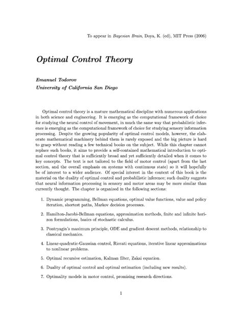 Optimal Control Theory A Course In Autom