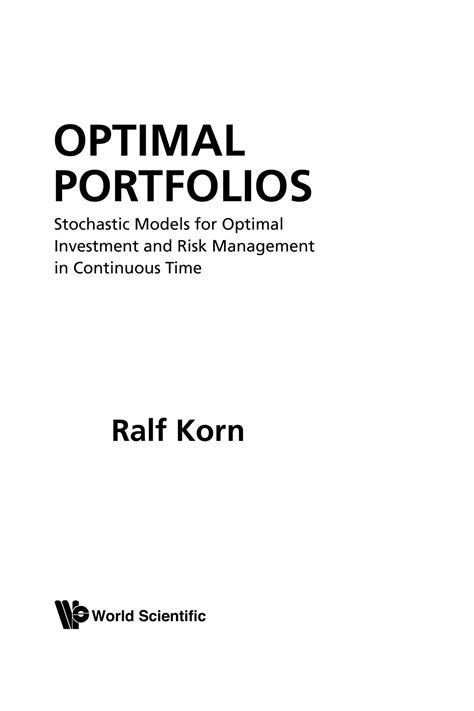 Download Optimal Portfolios Stochastic Models For Optimal Investment And Risk Management In Continuous Time 