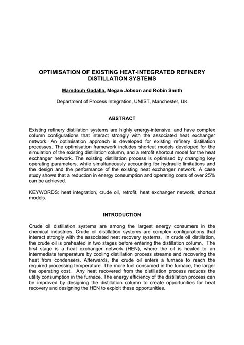 optimisation of existing heat integrated refinery