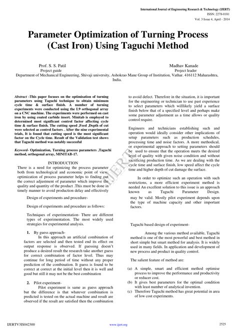 Optimization Of Turning Parameters Using Taguchi Method