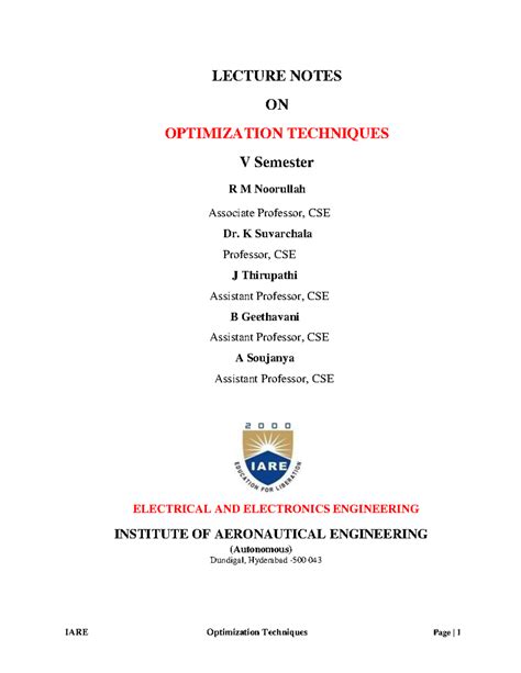Optimization Techniques Notes For Mca