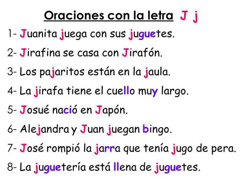 Oraciones Con J
