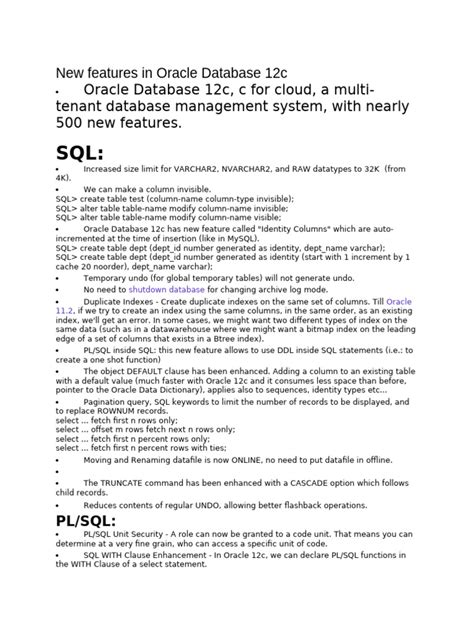 Oracle 12c New Features Sql Pl Sql And Administration