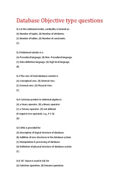 oracle database objective type questions and answers