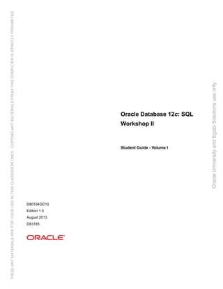 Read Online Oracle Database 12C Student Guide Argew 