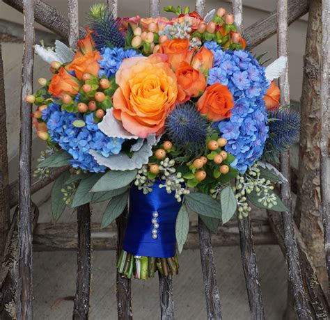 Orange And Blue Hydrangea Bouquet