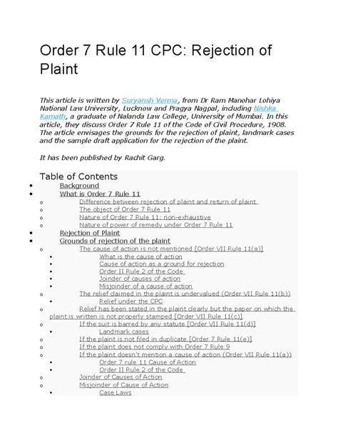 Order 7 Rule 11
