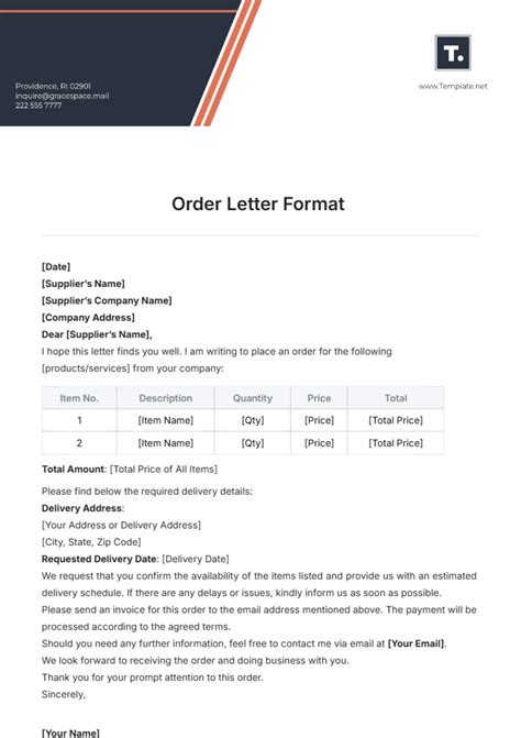 Order Letter Format