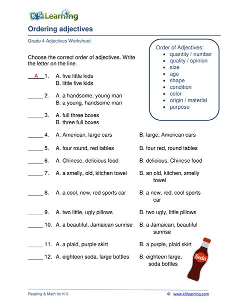 Order Of Adjectives In Sentences Worksheets K5 Learning Adjectives Exercises For Grade 4 - Adjectives Exercises For Grade 4