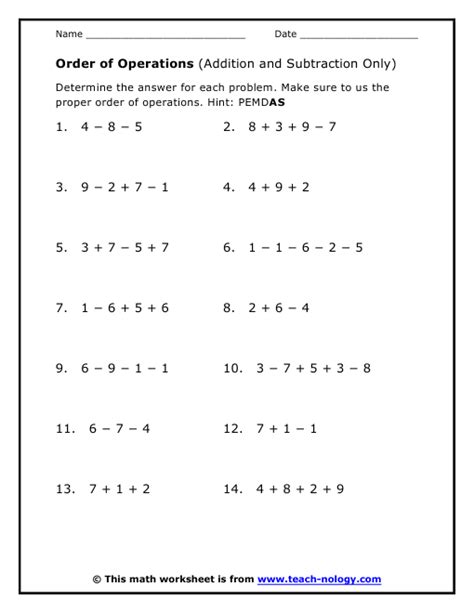 Order Of Operations 1 Addition Subtraction And Grouping Order Of Operations Addition Subtraction - Order Of Operations Addition Subtraction