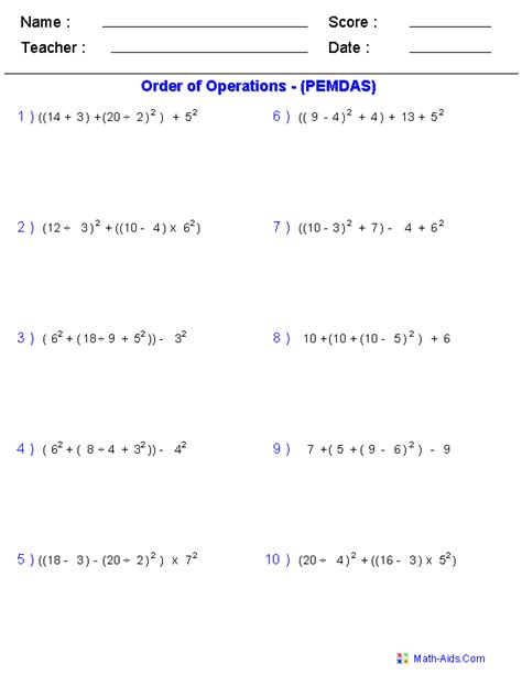 Order Of Operations Pemdas Practice Worksheets That Work Pemdas Worksheets For 5th Grade - Pemdas Worksheets For 5th Grade