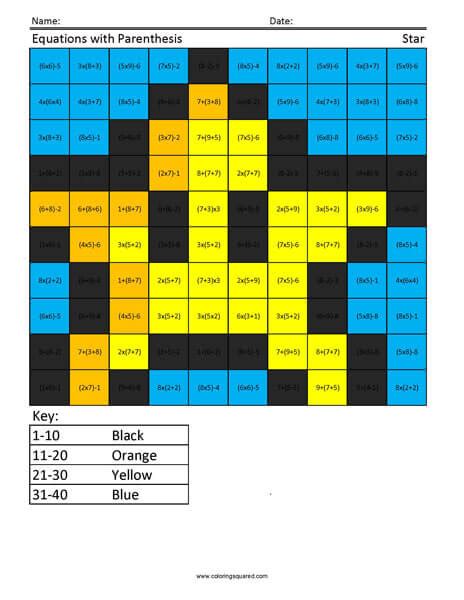 Order Of Operations Star Coloring Squared Order Of Operations Color Worksheet - Order Of Operations Color Worksheet