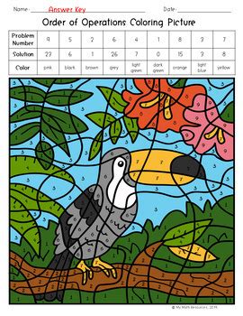 Order Of Operations Toucan Coloring Picture 5 Oa Order Of Operations Color Worksheet - Order Of Operations Color Worksheet
