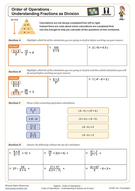 order of operations with fractions worksheet