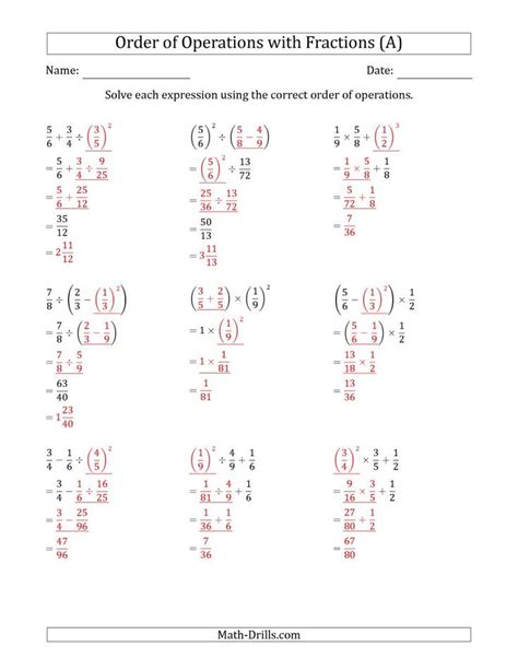 Order Of Operations With Positive Fractions Three Steps Pemdas Fractions - Pemdas Fractions