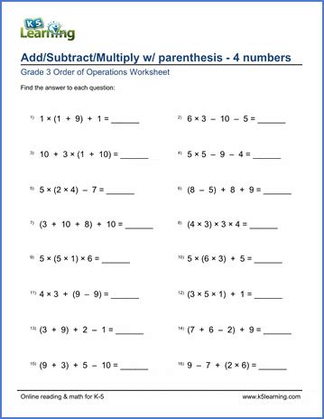 Order Of Operations Worksheets K5 Learning Order Of Operations Addition Subtraction - Order Of Operations Addition Subtraction