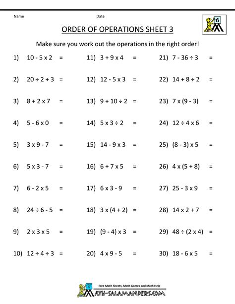 Order Of Operations Worksheets Pemdas Worksheets 7th Grade - Pemdas Worksheets 7th Grade
