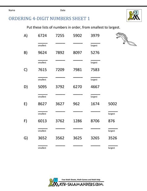 Ordering 4 Digit Numbers Worksheets 3rd Grade Math Ordering 4 Digit Numbers - Ordering 4 Digit Numbers