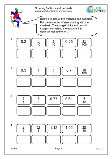 Ordering Decimals And Fractions Worksheets Order Fractions Worksheet - Order Fractions Worksheet