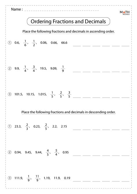 Ordering Fractions And Decimals Worksheets Decimal And Fraction Worksheet - Decimal And Fraction Worksheet