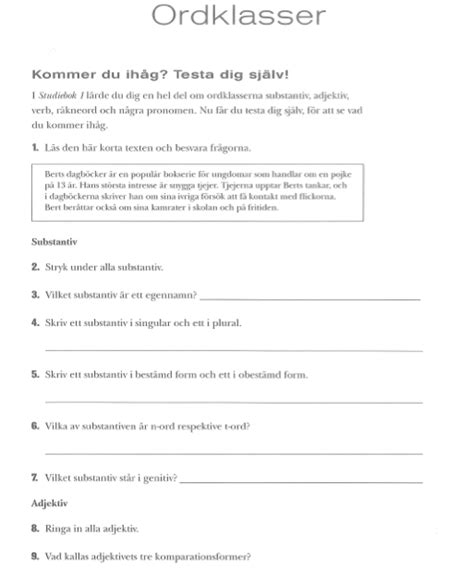 ordklasser övningar