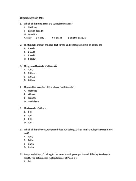 organic chemistry multiple choice que