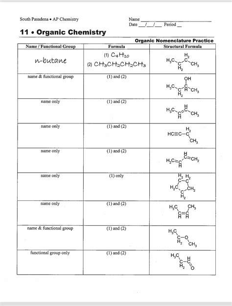 organic compound naming worksheet