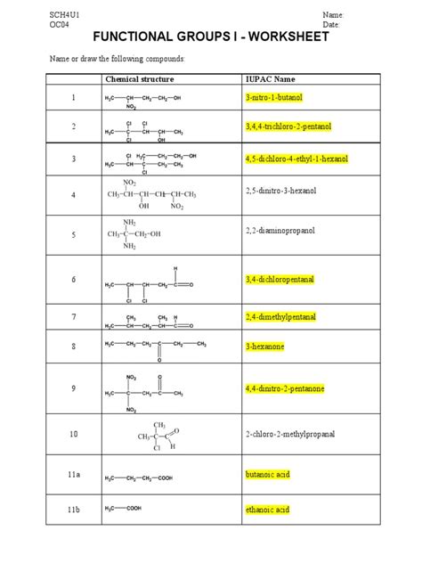 Organic Functional Groups Answers