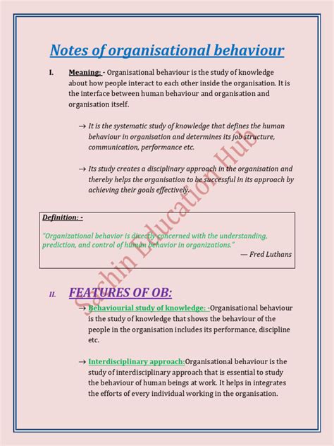 Organisational Behaviour Notes Pdf