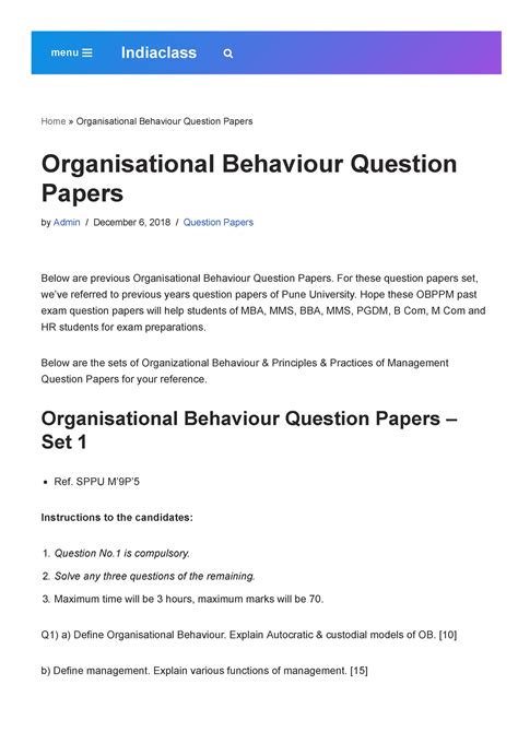 Full Download Organisational Behaviour Question Paper 