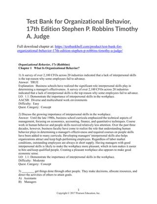Organizational Behavior 17e Robbins Chapter 2 Diversity