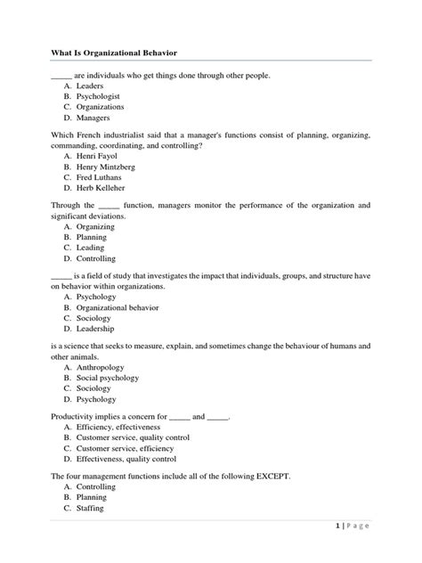 Organizational Behavior Final Exam