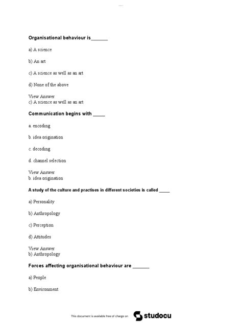 Organizational Behavior Multiple Choice Question With Answer