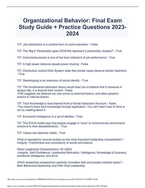 organizational behaviour final exam
