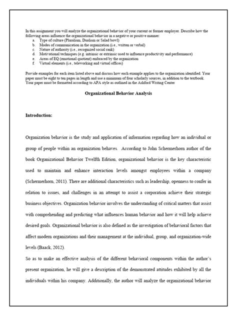 Read Online Organizational Behavior Analysis Paper 
