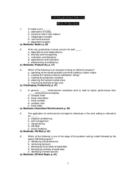 Download Organizational Behavior Essay Questions And Answers 