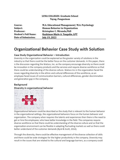 Download Organizational Behaviour Case Study With Solution 