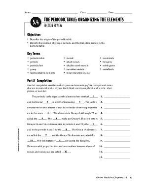 organizing the elements answer key