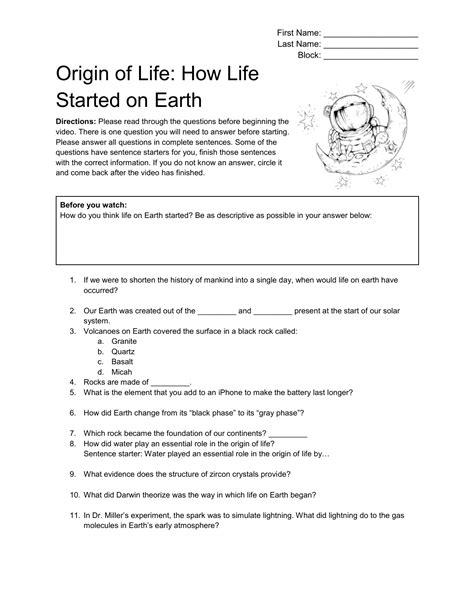 Origin Of Life Worksheet   Write A Report On The Origin Of Life - Origin Of Life Worksheet