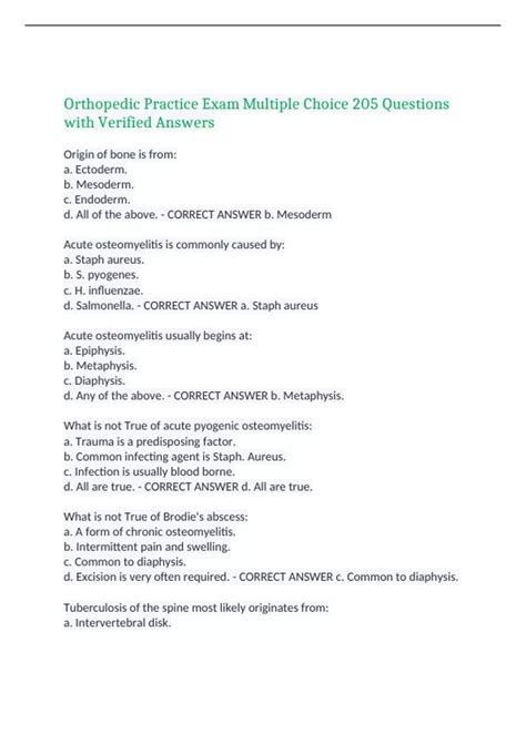 orthopedic multiple choice questions